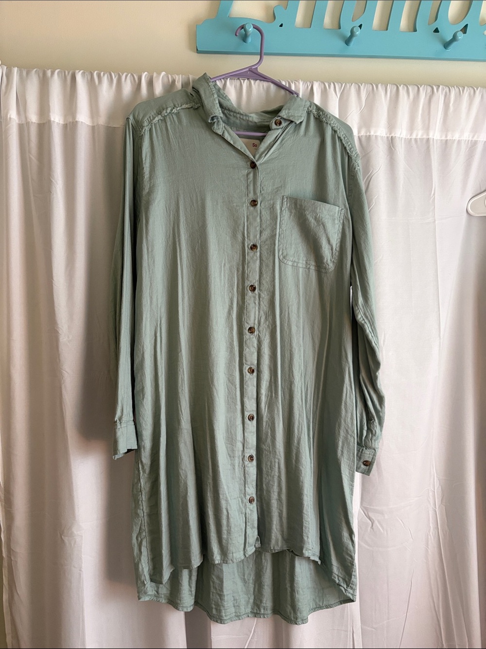 SO Sage Green High-Low Button Front Dress
